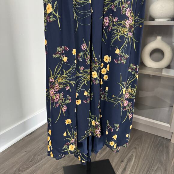 Reformation Kallie Navy Floral Side Slit Dress 2 Sleeveless Green Yellow Midi - Picture 4 of 7